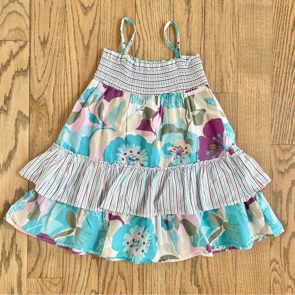 Naartjie Kids Sundress Blue Purple Floral Smocked Ruffles Tiered Size XL 7 Years - Picture 5 of 9